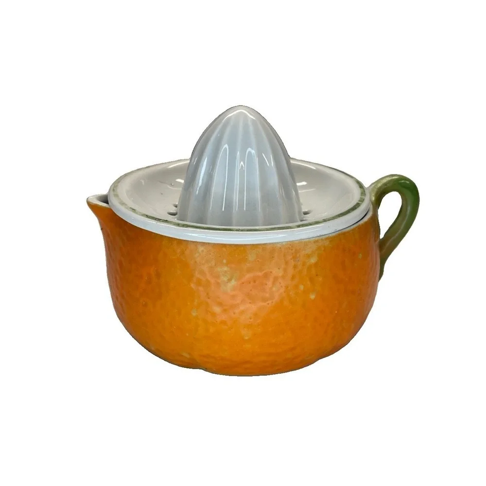 Vintage Ceramic Orange Citrus Juicer Reamer 2-Piece Mid Century Retro Unmarked